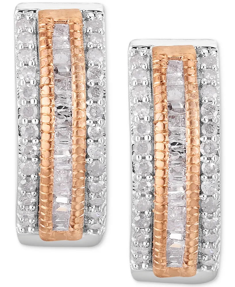 Diamond Hoop Earrings (1/2 ct. t.w.) in Sterling Silver & 14k Rose Gold-Plate