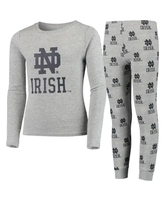 Big Boys and Girls Heathered Gray Notre Dame Fighting Irish Long Sleeve T-shirt Pant Sleep Set