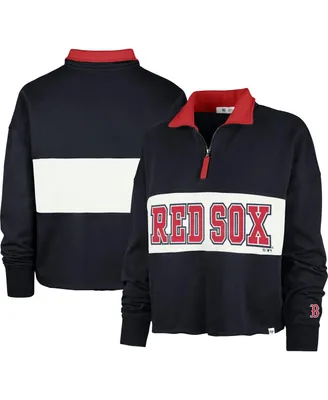 Women's '47 Brand Navy Boston Red Sox Remi Quarter-Zip Cropped Top