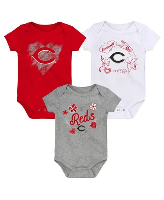 Infant Boys and Girls White, Red, Gray Cincinnati Reds Batter Up 3-Pack Bodysuit Set