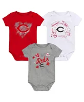 Infant Boys and Girls White, Red, Gray Cincinnati Reds Batter Up 3-Pack Bodysuit Set