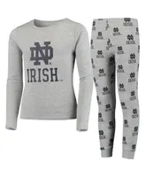 Big Boys and Girls Heathered Gray Notre Dame Fighting Irish Long Sleeve T-shirt Pant Sleep Set