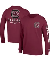 Men's Champion Garnet South Carolina Gamecocks Team Stack 3-Hit Long Sleeve T-shirt