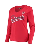 Women's G-iii 4Her by Carl Banks Red Washington Nationals Post Season Long Sleeve T-shirt