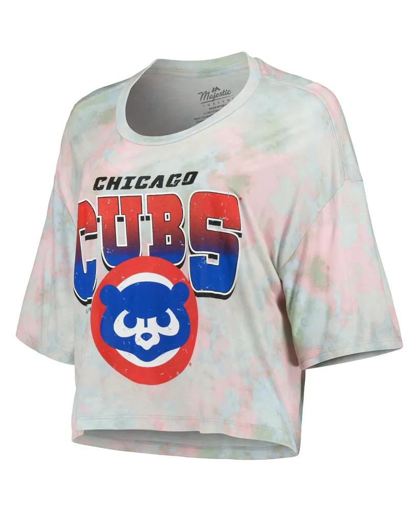 Women's Majestic Threads Chicago Cubs Cooperstown Collection Tie-Dye Boxy Cropped Tri-Blend T-shirt