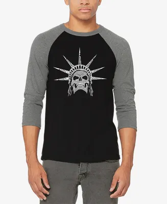 La Pop Art Men's Raglan Sleeves Freedom Skull Baseball Word T-shirt