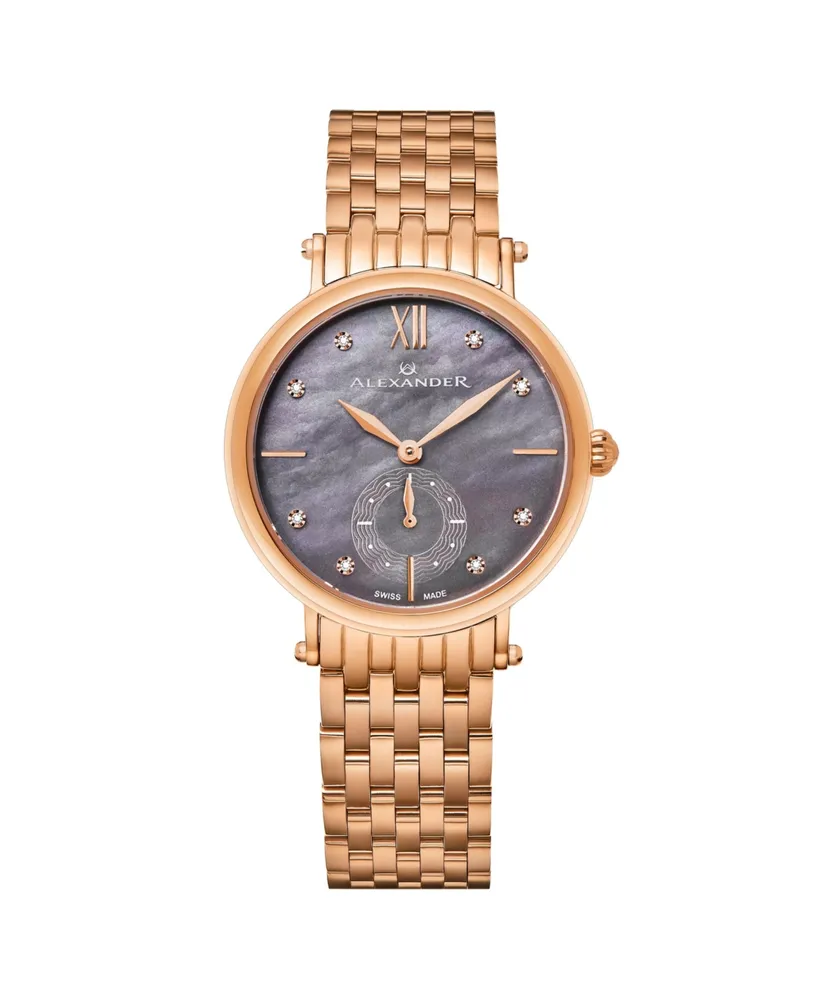 Alexander Women's Roxana Rose-Gold Stainless Steel , Purple Dial , 34mm Round Watch