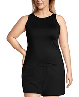 Lands' End Women's Plus Chlorine Resistant High Neck Upf 50 Sun Protection Modest Tankini Swimsuit Top