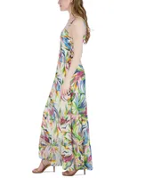 julia jordan Women's Printed Sleeveless Tiered Maxi Dress