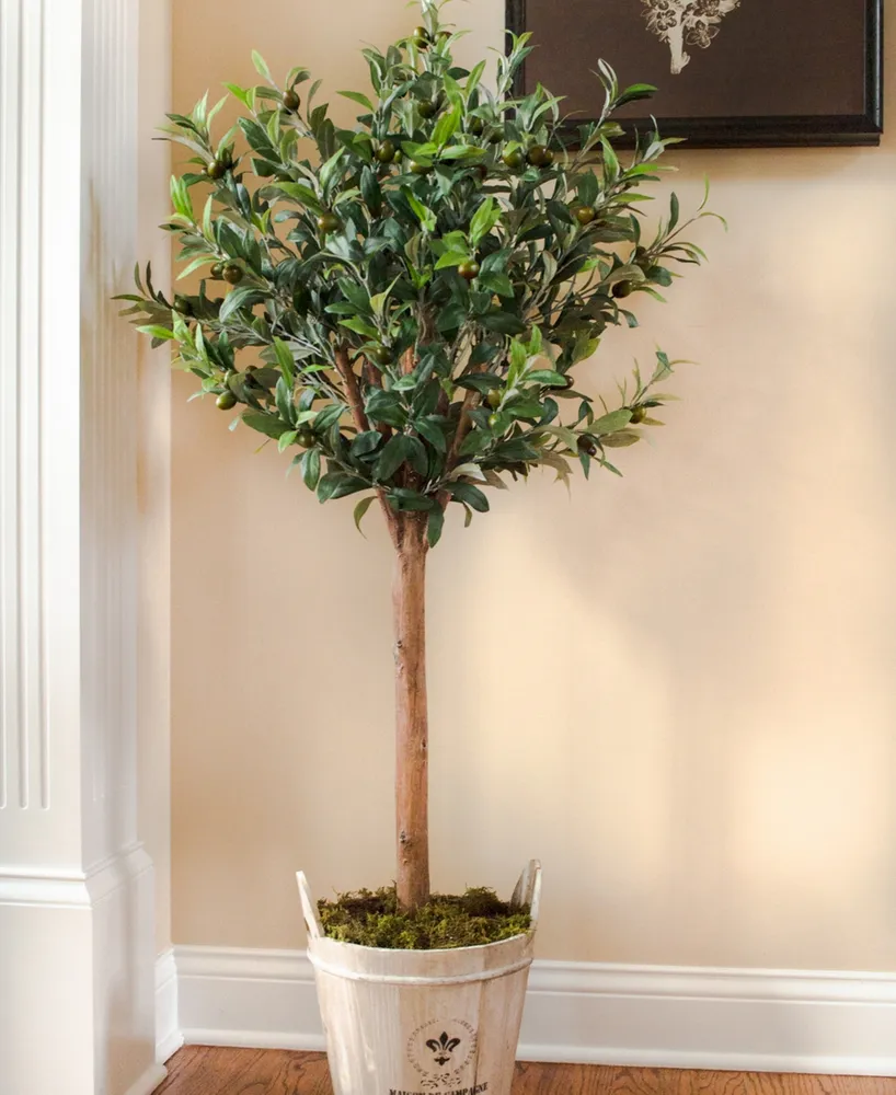 Nearly Natural 4.5' Olive Topiary Artificial Tree in European Barrel Planter