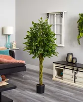 Nearly Natural 5' Ficus Uv-Resistant Indoor/Outdoor Artificial Tree with Woven Trunk