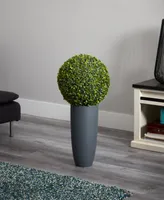 Nearly Natural 30" Boxwood Artificial Topiary Plant in Gray Cylinder Planter