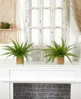 Nearly Natural Boston Fern w/Burlap Planter, Set of 2