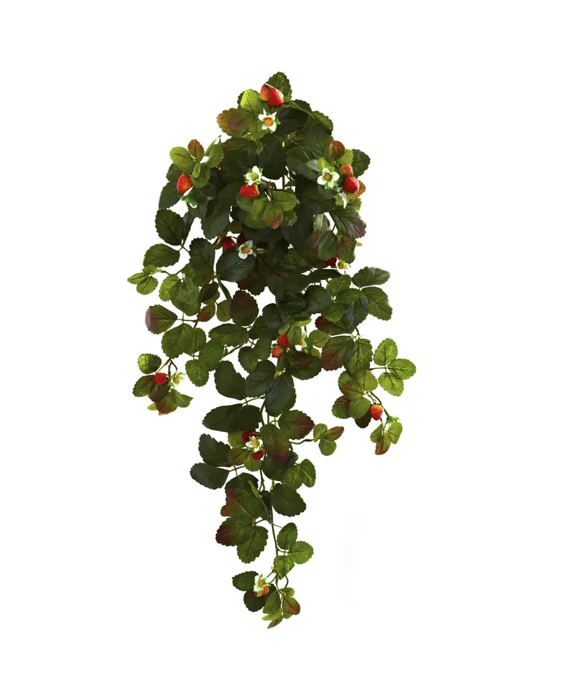 Nearly Natural 2-Pc. 31" Strawberry Artificial Hanging Bush Set with Berries