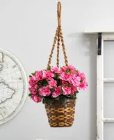 Nearly Natural Azalea Flowering Artificial Plant Hanging Basket