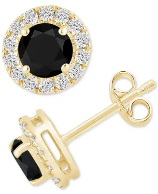 Black Diamond (3/4 ct. t.w.) & White Diamond (1/4 ct. t.w.) Halo Stud Earrings in 14k Gold