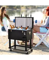 Outsunny 68QT Patio Cooler Ice Chest with Foosball Table Top, Portable Poolside Party Bar Cold Drink Rolling Cart on Wheels with Tray Shelf