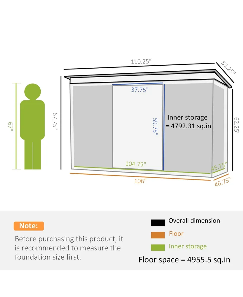 Outsunny 9' x 4' Metal Garden Storage Shed Tool House with Sliding Door Spacious Layout & Durable Construction for Backyard, Patio