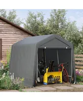 Outsunny 8' x 7' Garden Storage Tent, Heavy Duty Bike Shed, Patio Storage Shelter w/ Metal Frame and Double Zipper Doors, Dark Grey