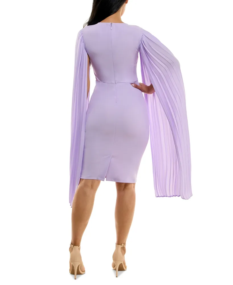 bebe Pleated Cape-Sleeve Fitted Midi Dress