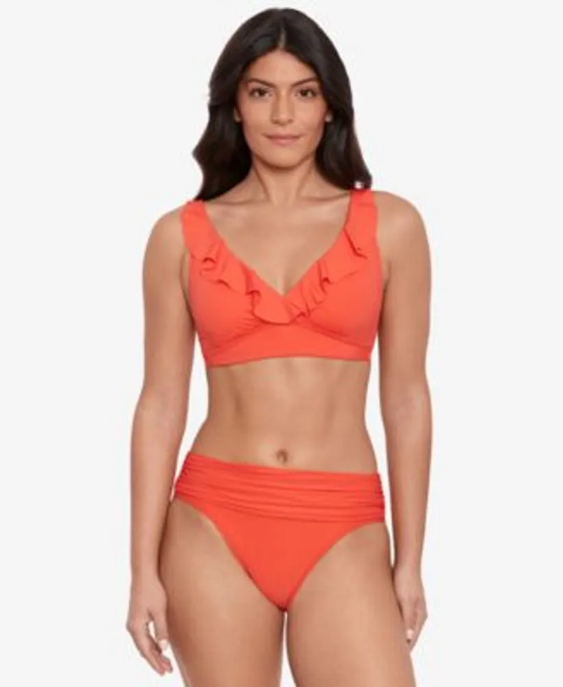 Lauren Ralph Lauren Womens Beach Club Solid Ruffle Bikini Top