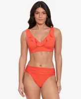 Lauren Ralph Lauren Womens Beach Club Solid Ruffle Bikini Top Ruched Bikini Bottoms