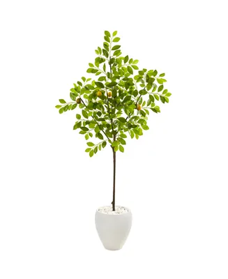 Nearly Natural 68" Lemon Artificial Tree in White Planter