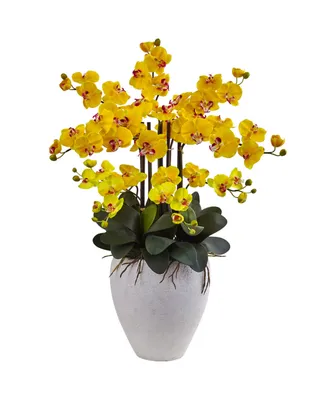 Nearly Natural Yellow Phalaenopsis Orchid Artificial Arrangement with White Planter