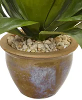 Nearly Natural Agave Artificial Plant in Glazed Clay Pot