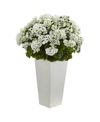 Nearly Natural 27" Geranium Uv-Resistant Indoor/Outdoor Artificial Plant in White Planter