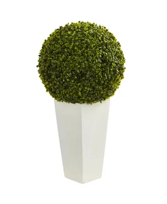Nearly Natural 28" Boxwood Topiary Ball Artificial Plant in White Tower Planter