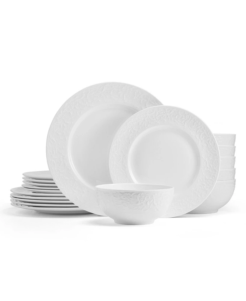 Mikasa Embossed Parchment Bone China 18 Piece Dinnerware Set, Service for 6