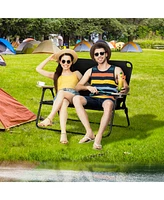 Outsunny Double Camping Chair for 2 Person, Folding Loveseat with Cup Holder and Wood Armrests, for Beach Sports Travel