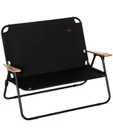 Outsunny Double Camping Chair for 2 Person, Folding Loveseat with Cup Holder and Wood Armrests, for Beach Sports Travel