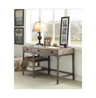 Simplie Fun Gorden Desk In Weathered Oak & Silver