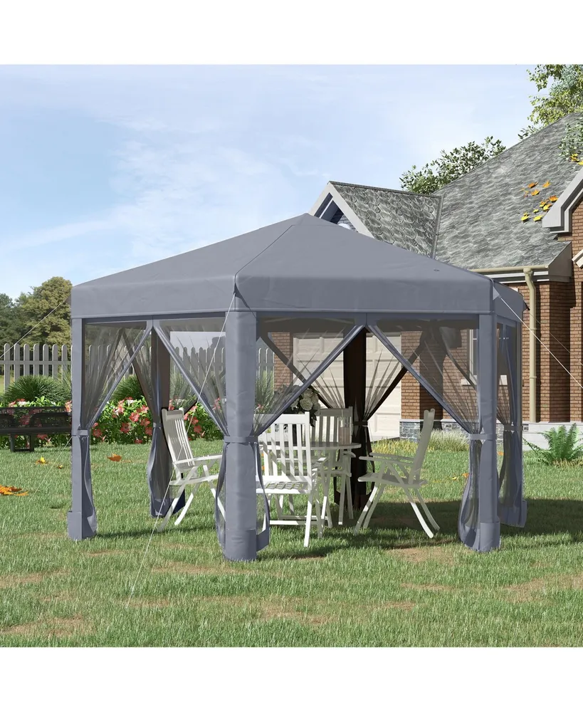 Outsunny 13' x 13' Heavy Duty Pop Up Canopy with Hexagonal Shape, 6 Mesh Sidewall Netting, 3-Level Adjustable Height and Strong Steel Frame, Grey