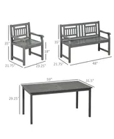 Outsunny Patio Dining Set for 6, 6 Piece Outdoor Furniture, Table and Chairs, Loveseat, Slatted, Armrests, Dark Gray