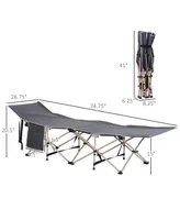 Outsunny Folding Camping Cots for Adults with Carry Bags, Side Pockets, Outdoor Portable Sleeping Bed for Travel Camp Vacation, Grey