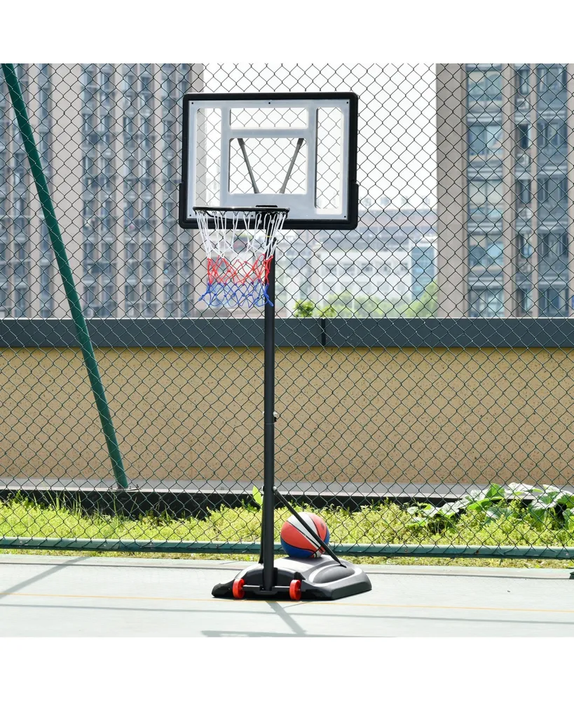 Soozier Basketball Hoop System Stand with Height Adjustable 5.5FT-7.5FT, Portable Wheels, Upgraded Base for Indoor Outdoor Use