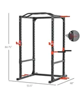 Soozier Adjustable Power Tower Dip Station Pull Up Bar Squat Rack Power Cage At Home Workout Equipment, Upper Body Strength Training Equipment