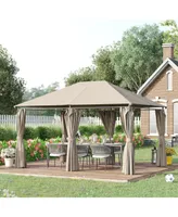 Outsunny 10' x 13' Outdoor Patio Gazebo Canopy Shelter with 6 Removable Sidewalls, & Steel Frame for Garden, Lawn, Backyard and Deck, Khaki