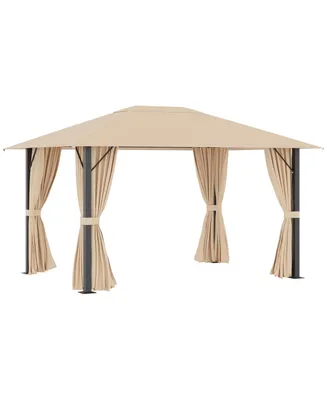Outsunny 10' x 13' Patio Gazebo Aluminum Frame Outdoor Canopy Shelter with Sidewalls, Vented Roof for Garden, Lawn, Backyard and Deck