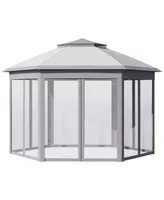 Outsunny 13'x11' Pop Up Gazebo, Double Roof Canopy Tent with Zippered Mesh Sidewalls, Height Adjustable and Carrying Bag, Event Tent for Patio Garden