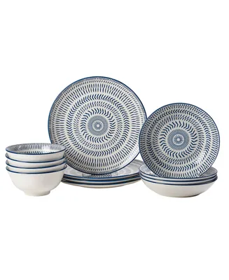Tabletops Gallery Navy Pad Print 12-pc Dinnerware Set, Service for 4