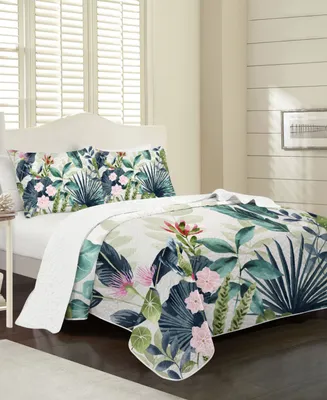 Elise and James Home Caicos Tropical Palm Wrinkle Resistant Piece Quilt Set