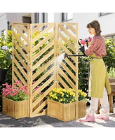 Outsunny Freesding Outdoor Privacy Screen with 4 Self-Draining Planters