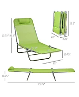 Outsunny Folding Chaise Lounge Pool Chairs, Outdoor Sun Tanning Chairs with Pillow, Reclining Back, Steel Frame & Breathable Mesh for Beach, Yard