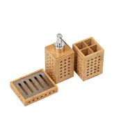 Mind Reader Lattice Collection, Soap Dish, Liquid Soap Dispenser, and Toothbrush Holder Set, Bathroom, Rayon from Bamboo