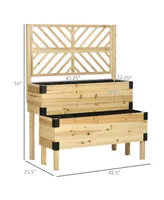 Outsunny 2 Tier Trellis Planter, Wooden Raised Garden Bed, Natural
