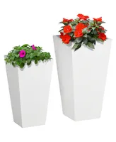 Outsunny 2-Pack Outdoor Planter Set, MgO Flower Pots with Drainage Holes, Durable & Stackable, for Entryway, Patio, Yard, Garden, White